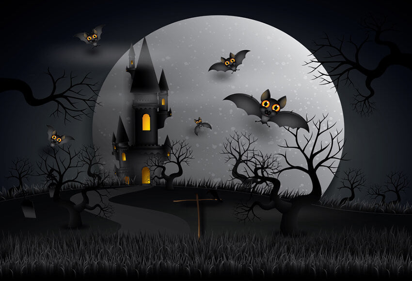 Flying Bats Night Haunted Castle Photography Backdrop