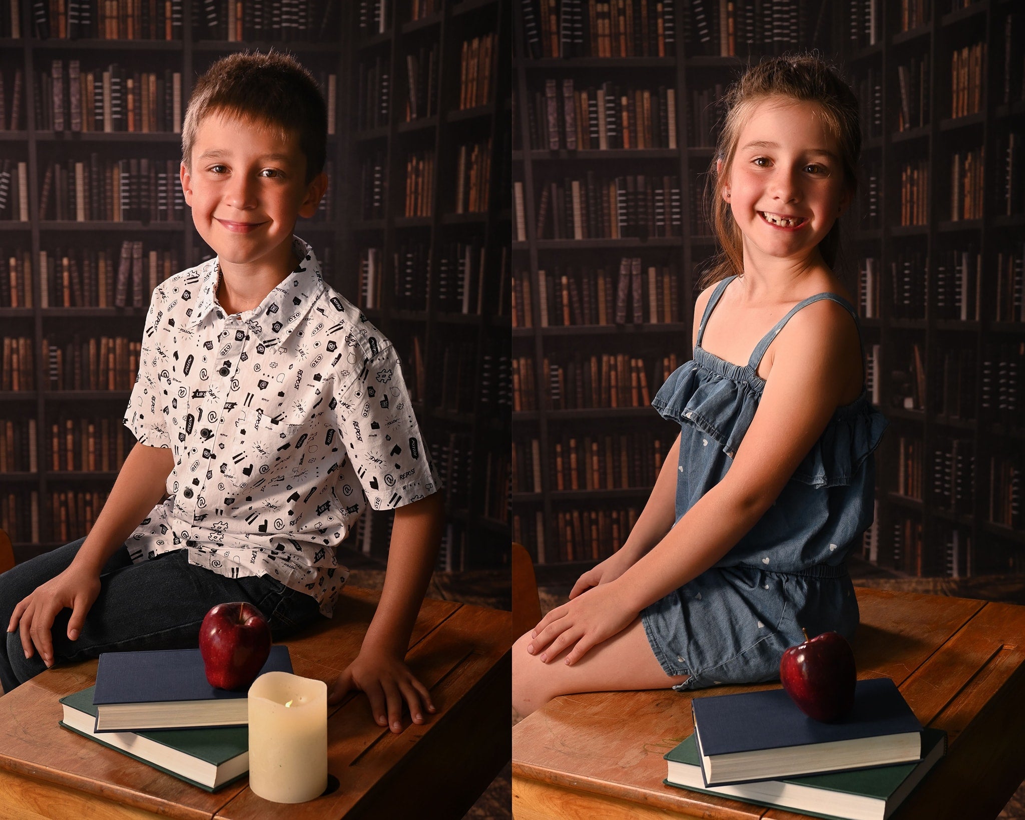 Back to School Library Bookshelves Backdrop for Photography
