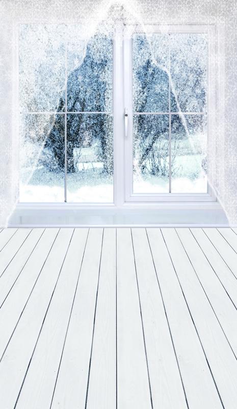 White Window Curtain Snow Photography Backdrop UK ST-448