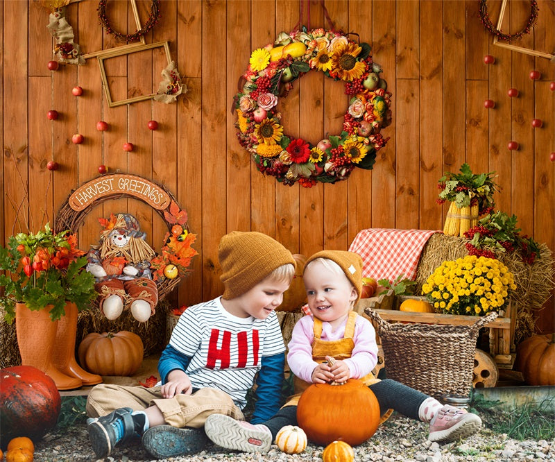 Autumn Pumpkins Flowers Halloween Party Photography Backdrop