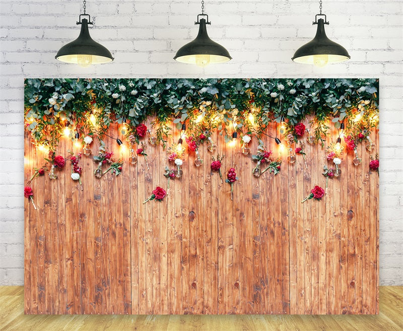Garlands Lights Rustic Wood Backdrop for Photography