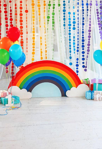 1st Birthday Cake Smash Rainbow Cloud Balloons Backdrop lv-1475