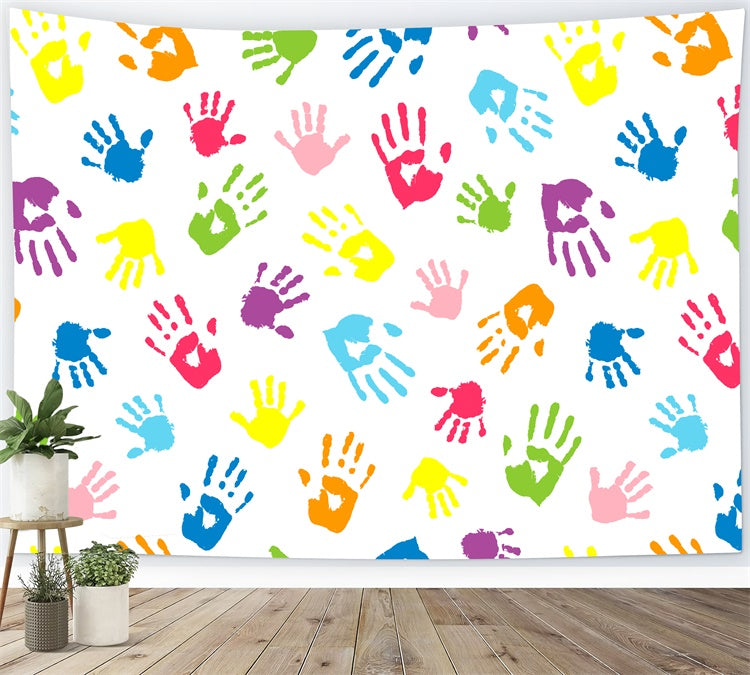 Colorful Handprint Back to School Backdrop UK BRP7-20