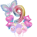 Ice Blue Gradient Butterfly Number Balloon Set Dream Birthday Party Scene Decoration BA45