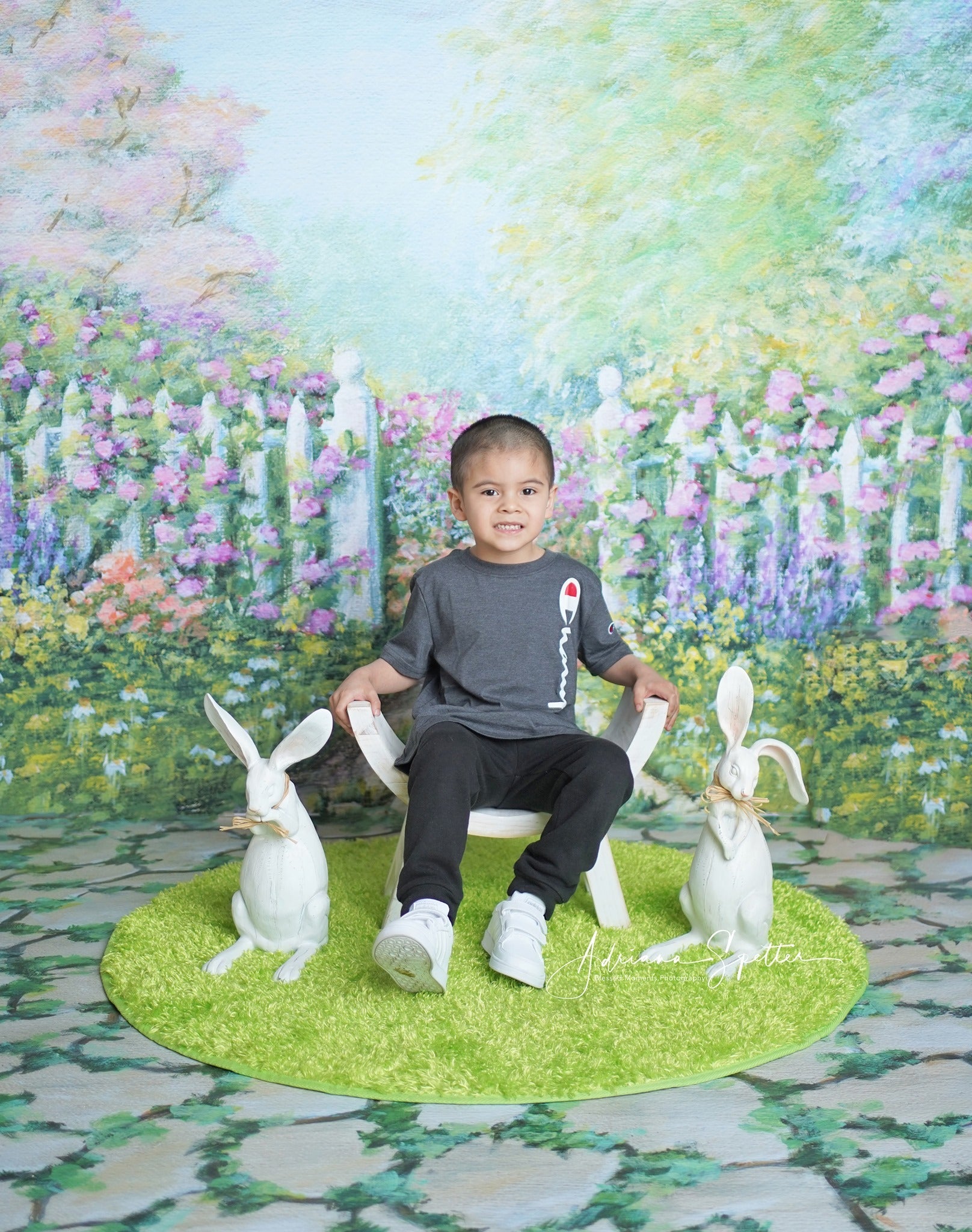 Newborn Backdrop Floral Garden White Fence Kids Photo Backdrop UK MRR10-20