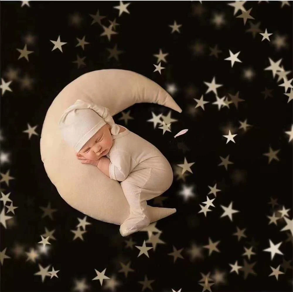 1+4pcs Newborn Baby Photography Prop Backdrop uk Crescent Moon Star Plush Pillow Set