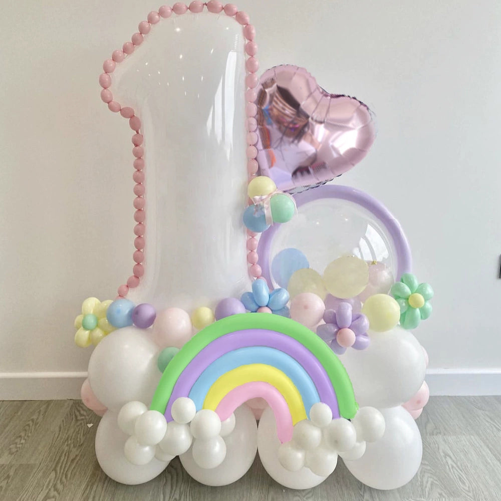 Macaroon 32" White Birthday Numbers Rainbow Balloon Set BA35