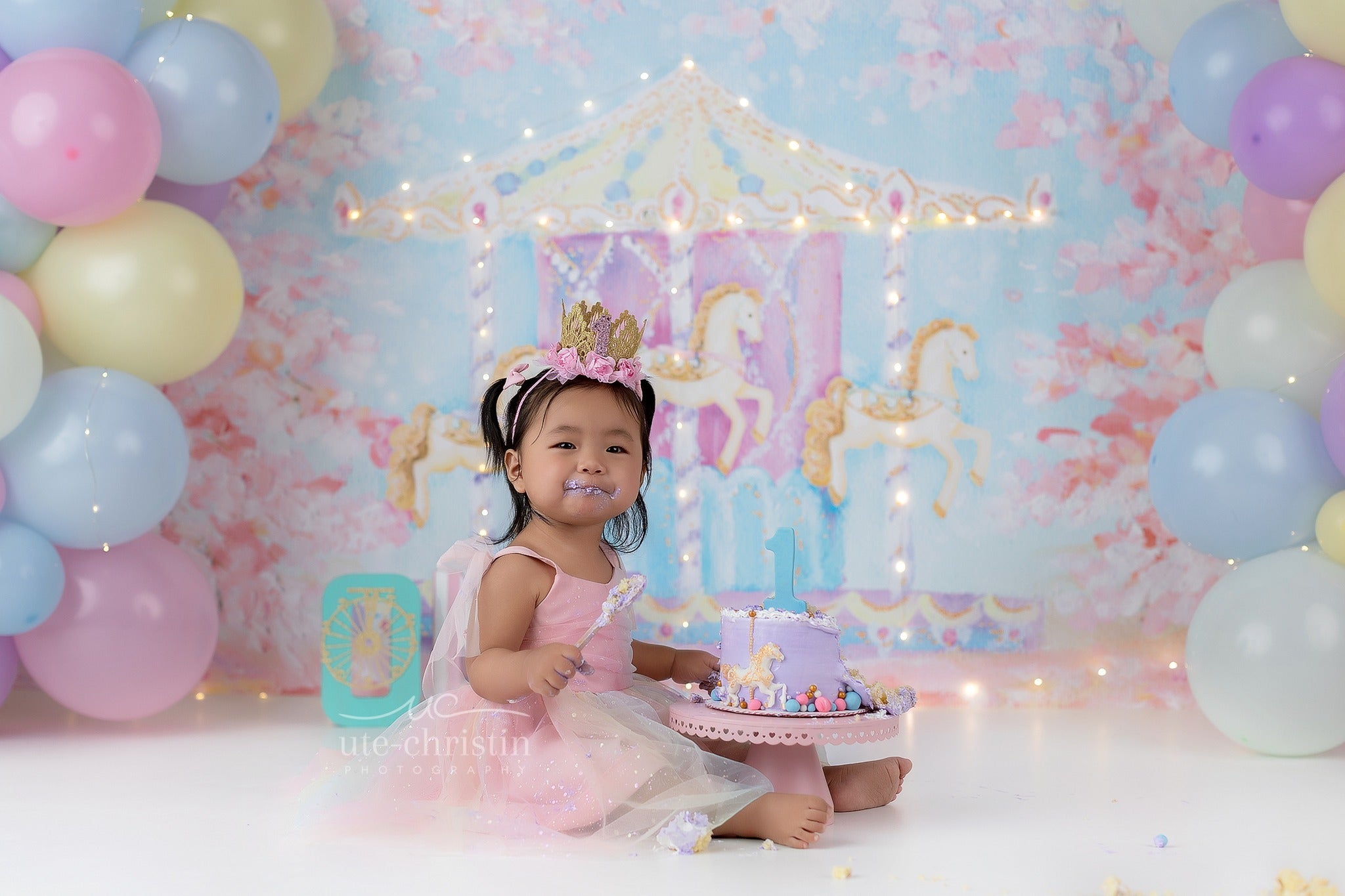 Children Backdrops Carousel Horses Cherry Blossom Newborn Photography Backdrop UK MRR9-59