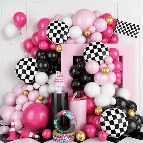 Peach Balloon Arch Black and White Checkered Racing Car Theme Party Decoration BA46