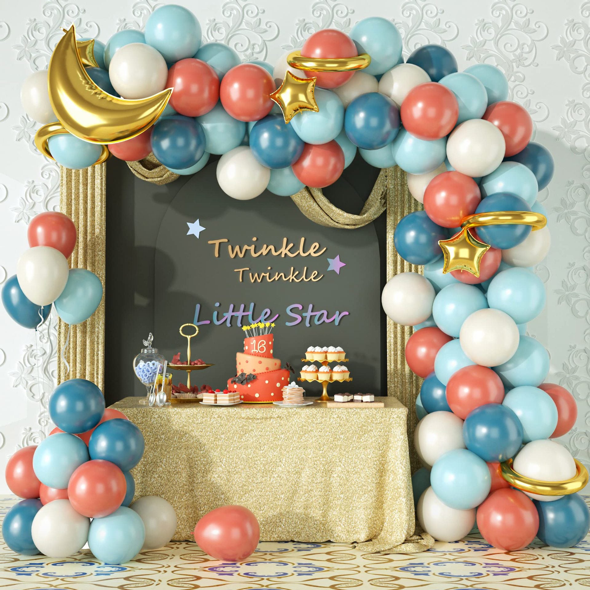 Birthday Party Vintage Powder Blue Star Glitter Balloon Chain BA11