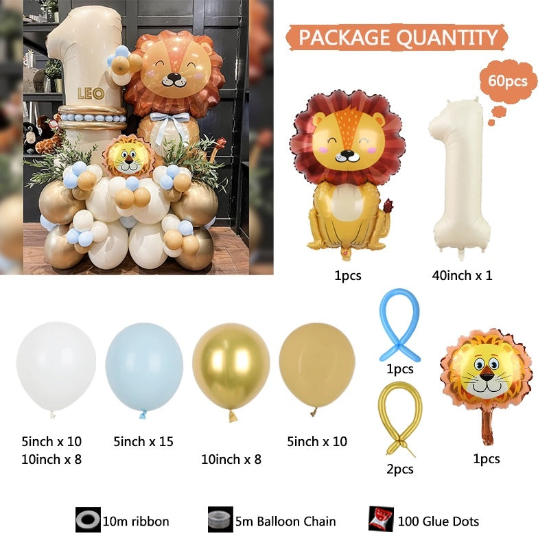 Jungle Animals Lion Kids Birthday Party Number Balloon Set BA37