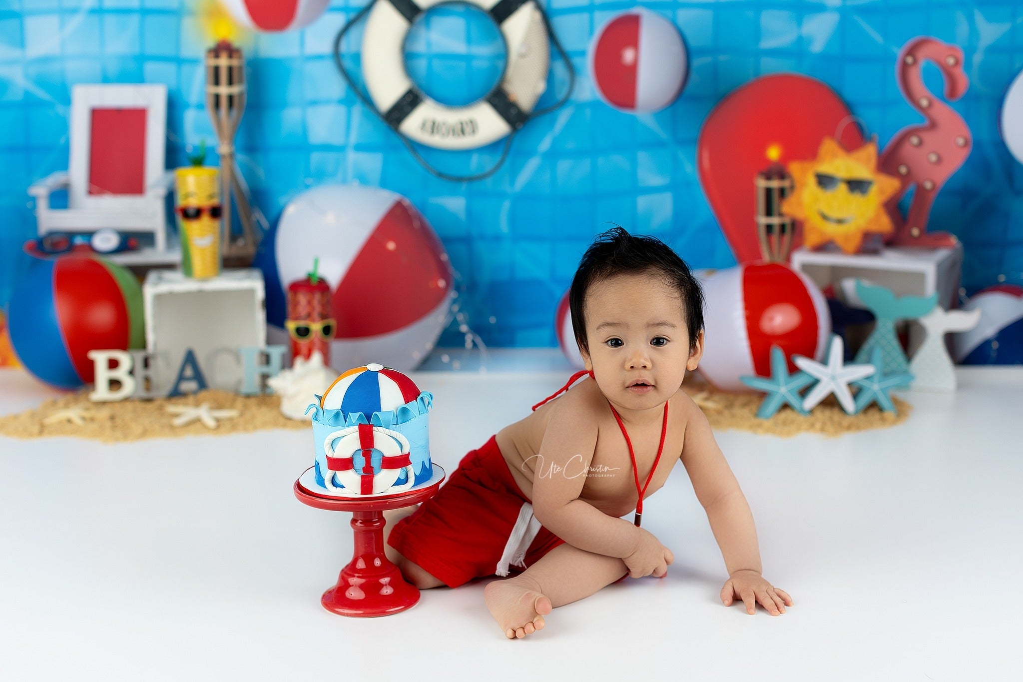 Children Backdrops Pool Tiles Beach Ball Summer Newborn Photography Backdrop UK MRR9-48