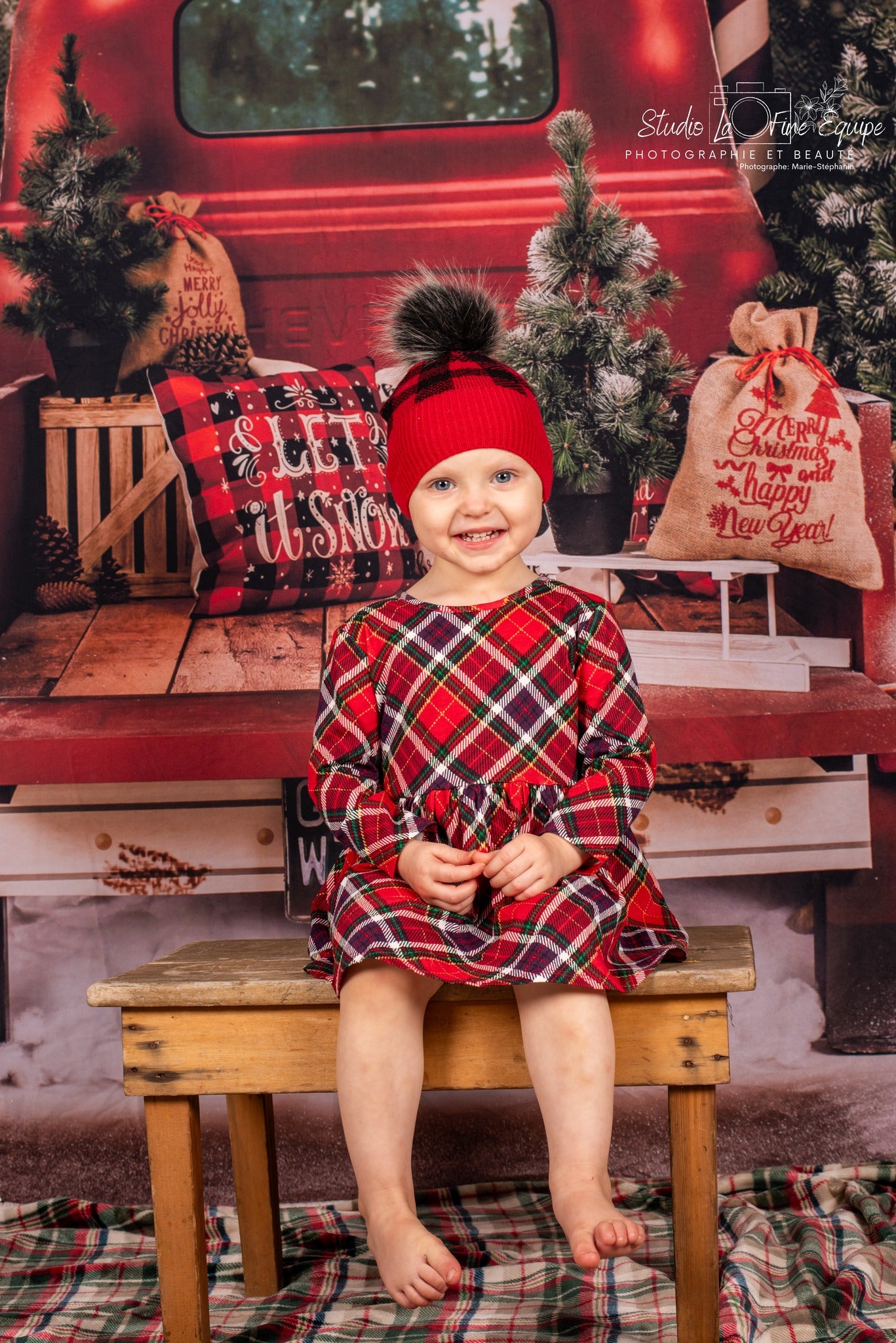 Red Car Christmas Tree Photography Backdrop  SH-960