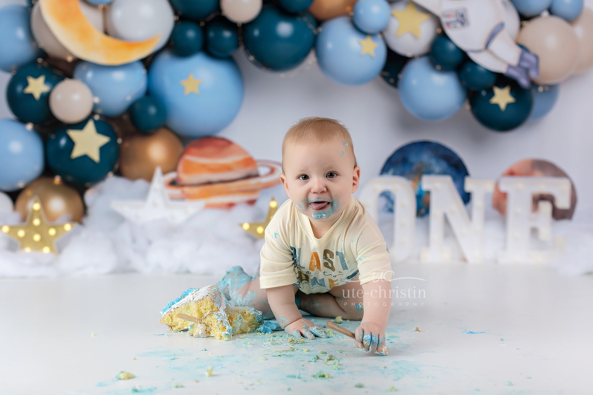 1st Birthday Backdrop Space Astronaut Balloon Adventure Cake Smash Backdrop UK MRR9-58