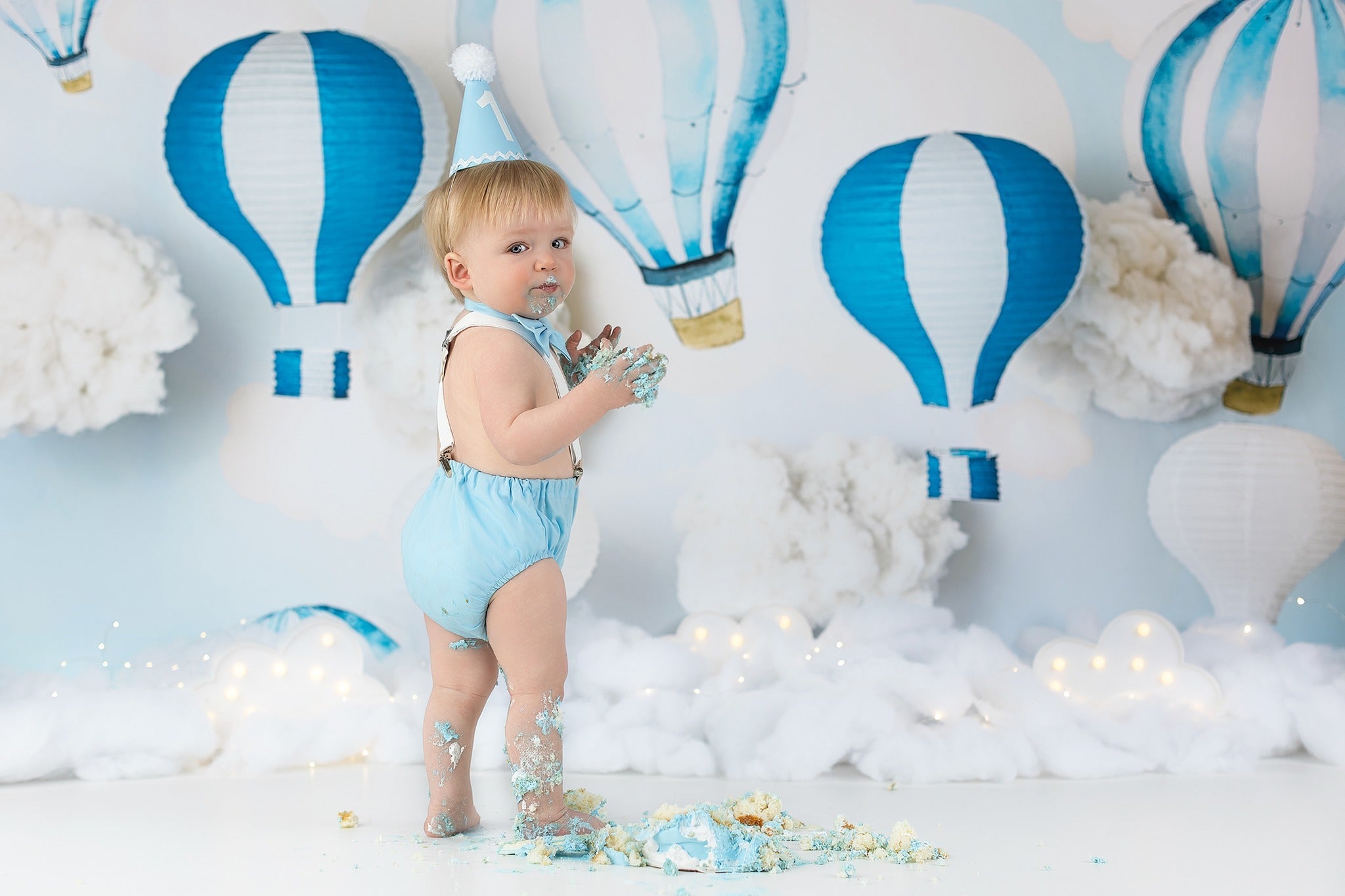 Newborn Backdrop Blue Cloud Hot Air Balloons Kids Photo Backdrop UK MRR9-47