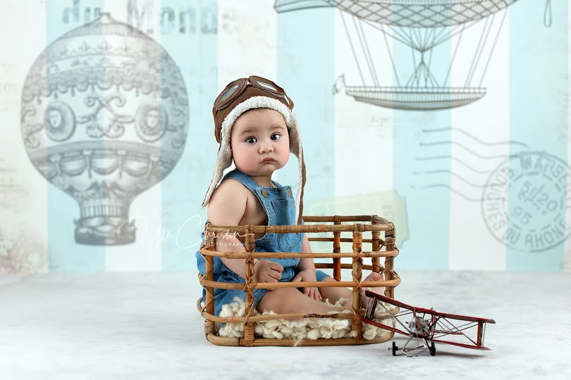 Newborn Backdrop Vintage Hot Air Balloon Illustration Kids Photo Backdrop UK MRR9-37