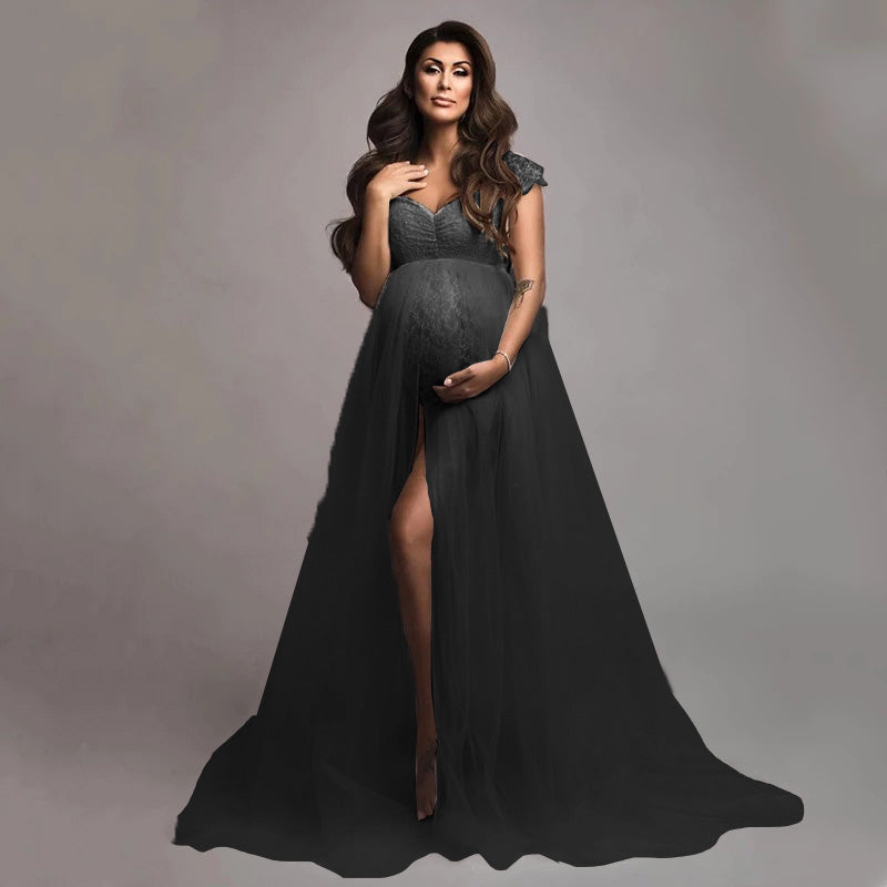 Short Sleeve Lace Mesh Maternity Photography Dress RB9