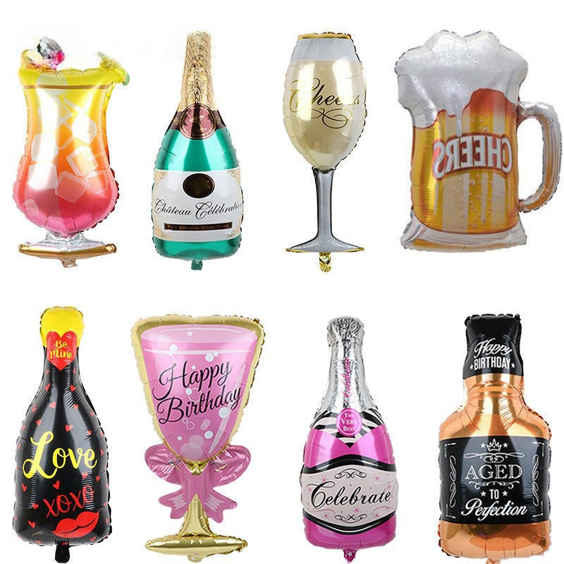 Birthday Party Aluminium Film Balloon Wine Glasses Adult dinner atmosphere decoration BA30