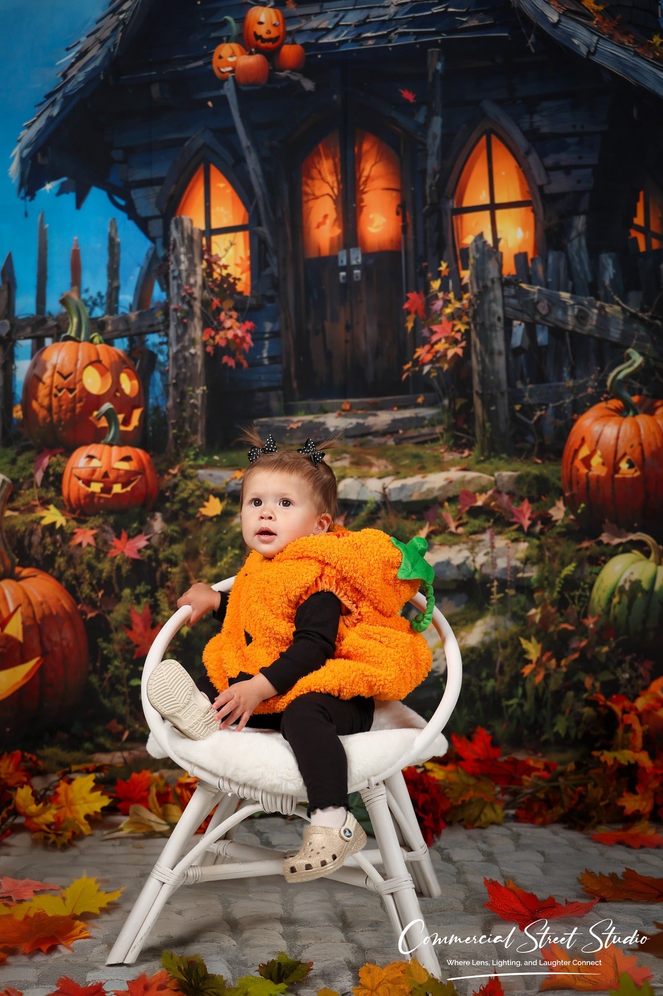 Halloween Backdrop Haunted Pumpkin Cottage Night Halloween Photo Backdrop UK MRR9-68