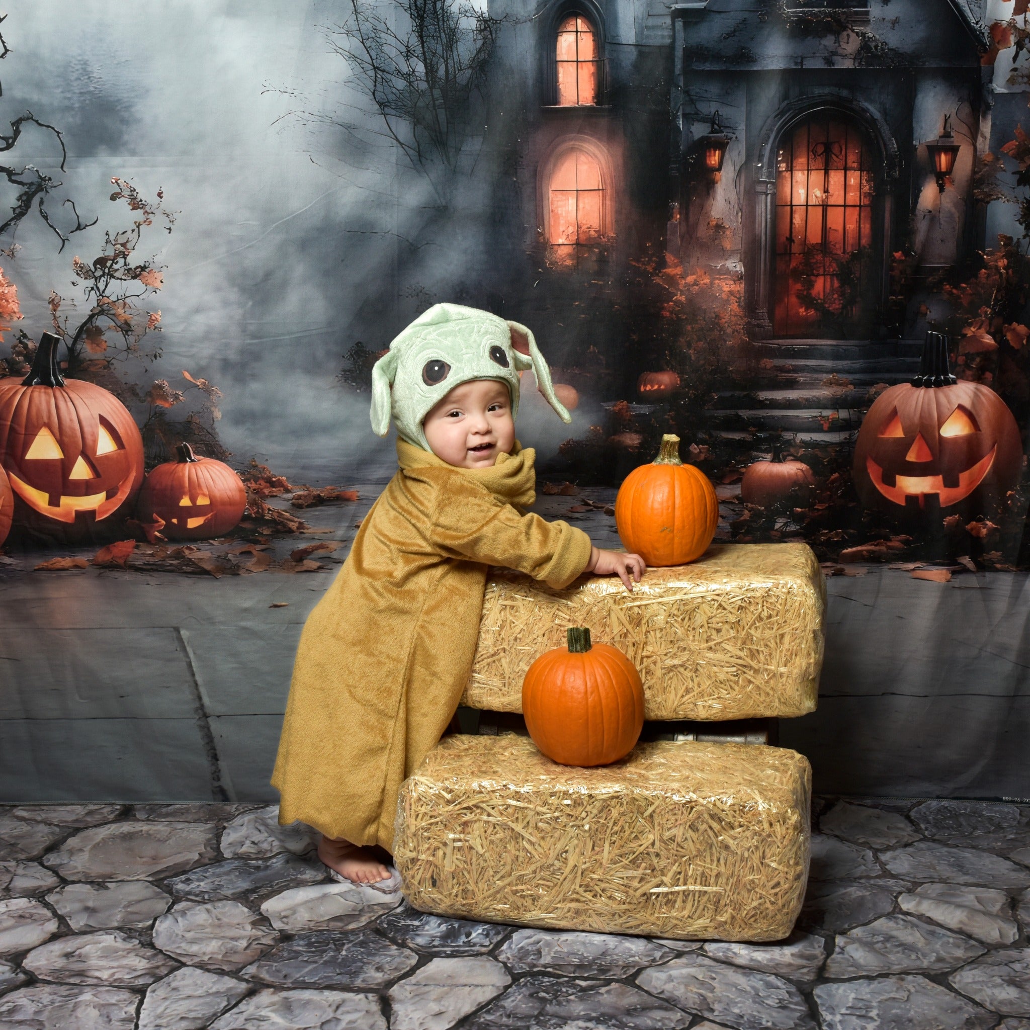 Halloween Haunted House Foggy Forest Backdrop UK RR9-96