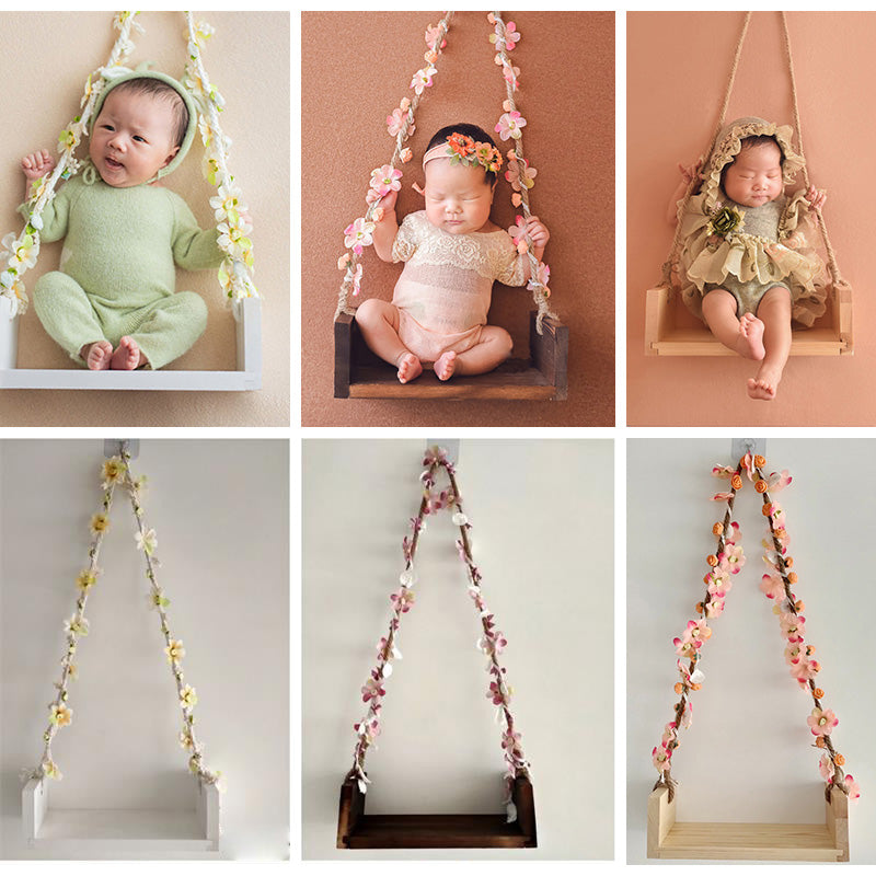 DBackdrop Wooden Swing Newborn Photography Props(with flowers) SYPJ11