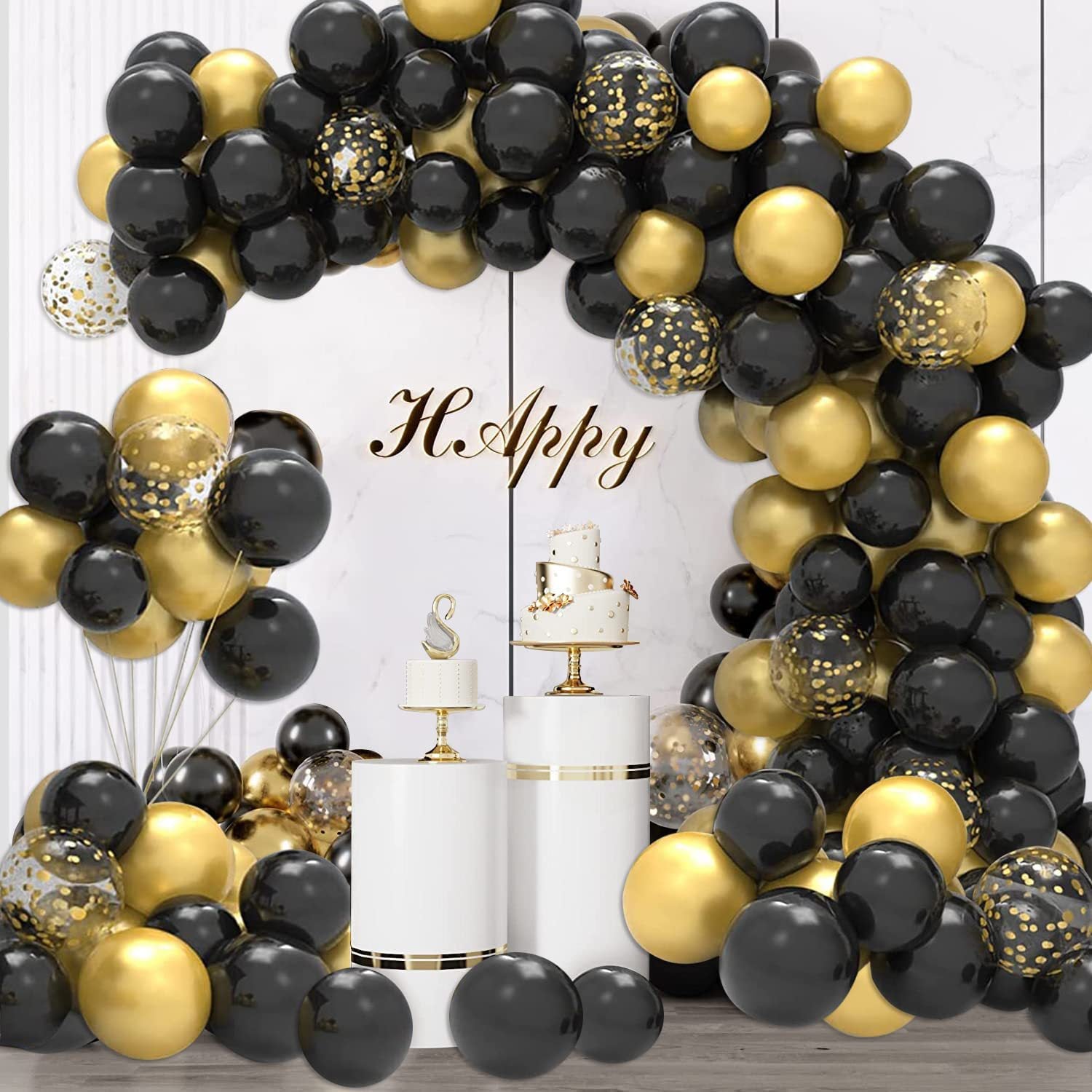 Black and Gold Balloon Arch Set Graduate Day Bachelor Party Balloon Decoration BA31