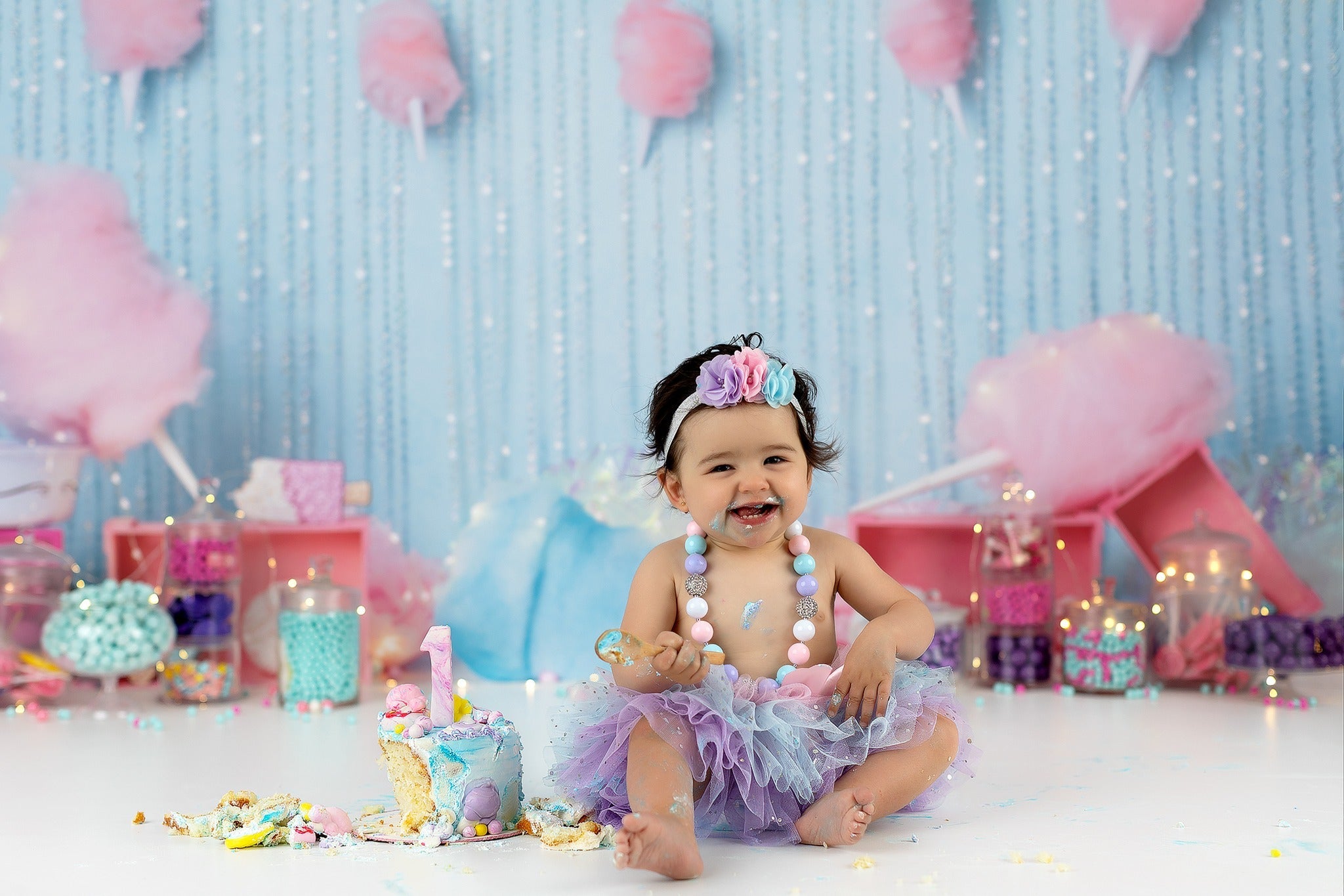 Cake Smash Photography Backdrop Cotton Candy Carnival Birthday Backdrop UK MRR9-41