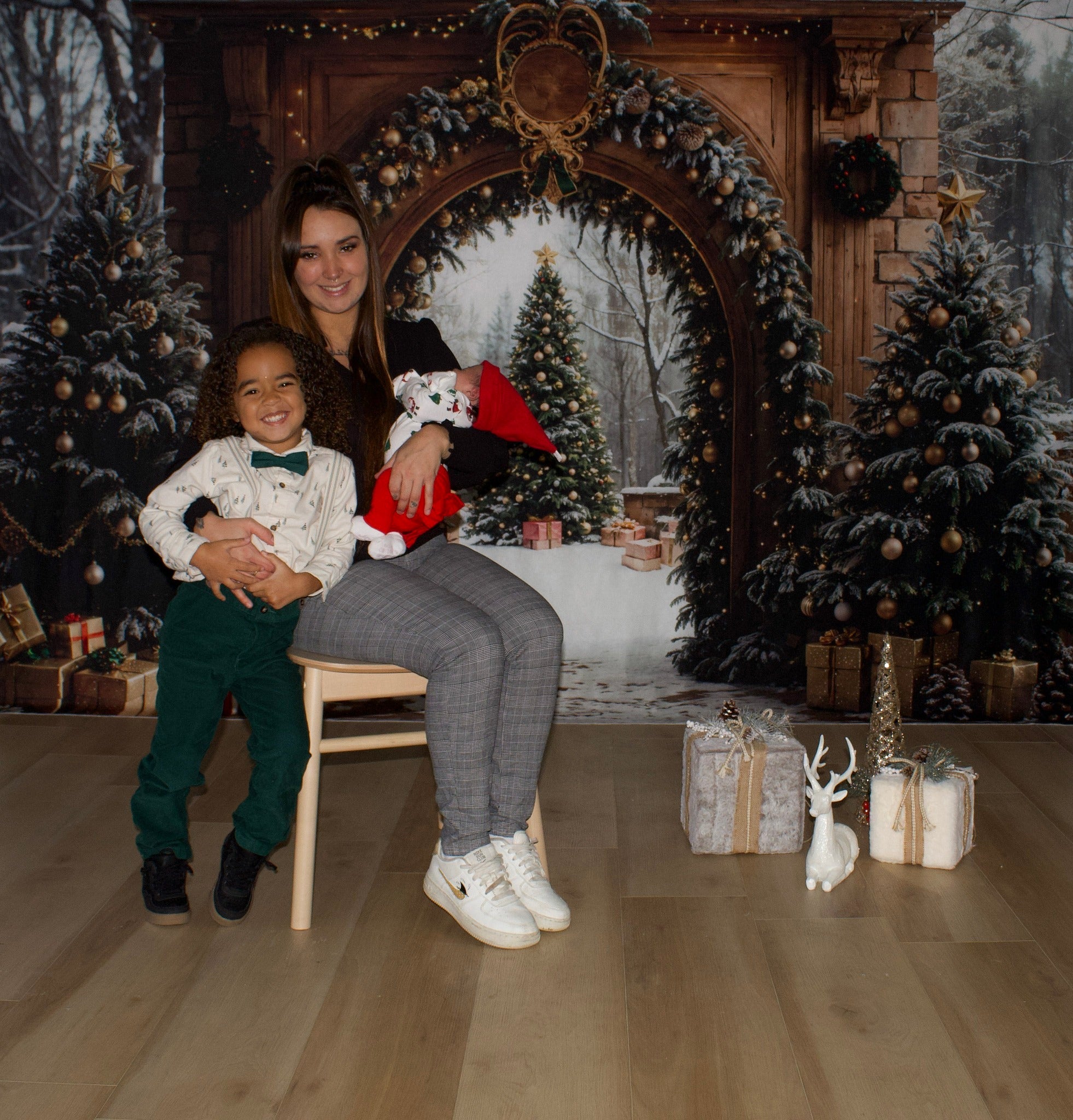 Christmas Tree Backdrop Snowy Forest Arch Door Christmas Photo Backdrop UK MRR9-77