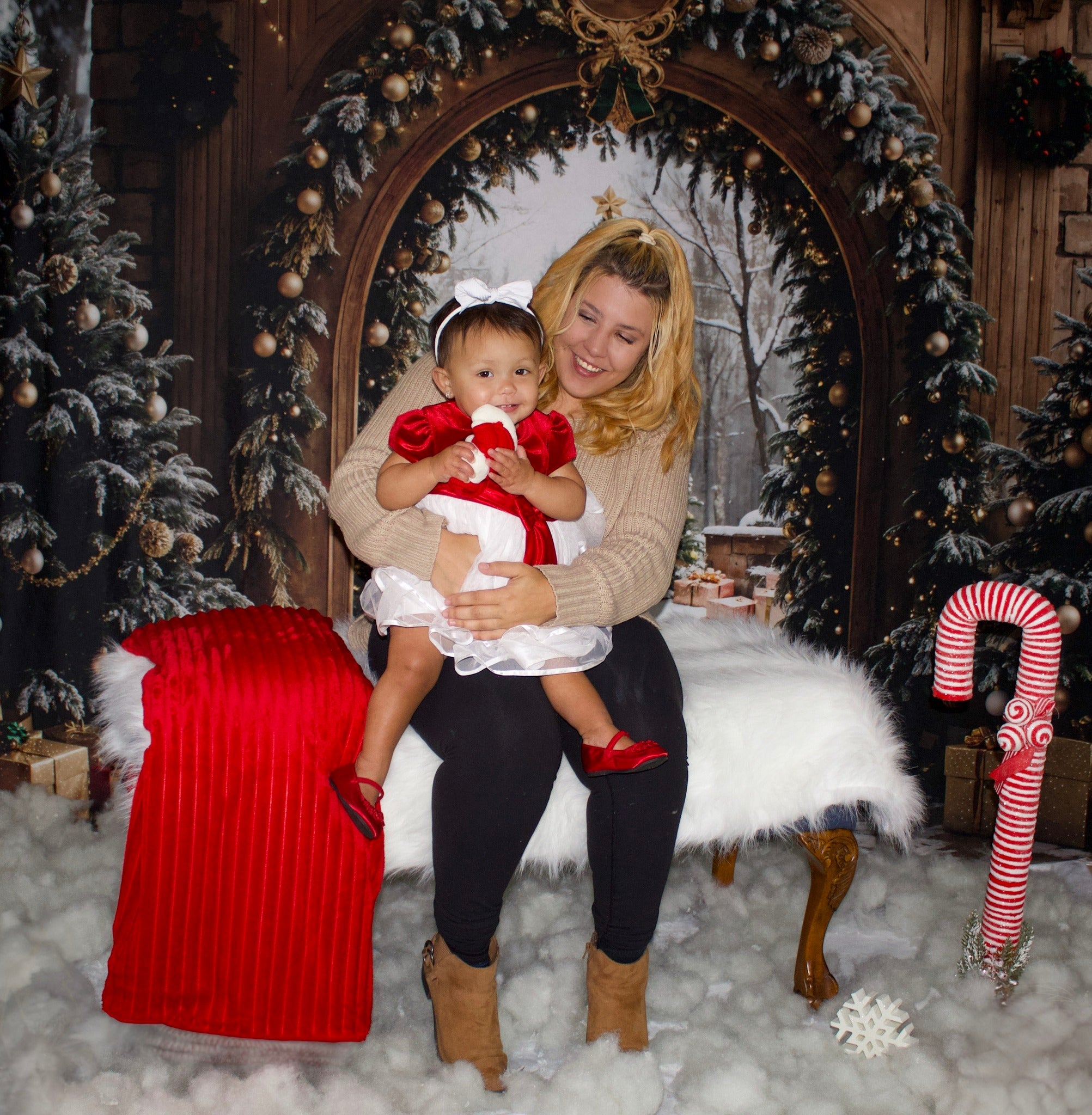 Christmas Tree Backdrop Snowy Forest Arch Door Christmas Photo Backdrop UK MRR9-77