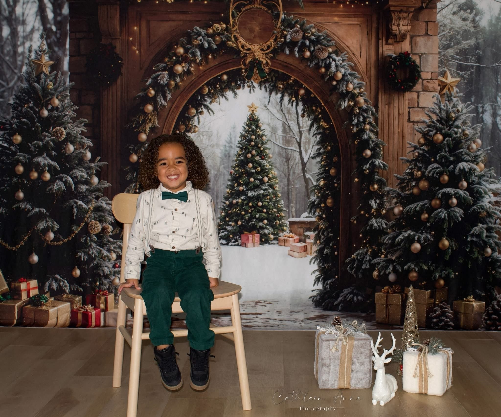 Christmas Tree Backdrop Snowy Forest Arch Door Christmas Photo Backdrop UK MRR9-77