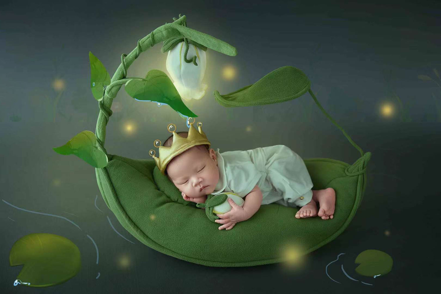 Newborn baby photography props frog little prince theme clothes ＆ pillow SYPJ12