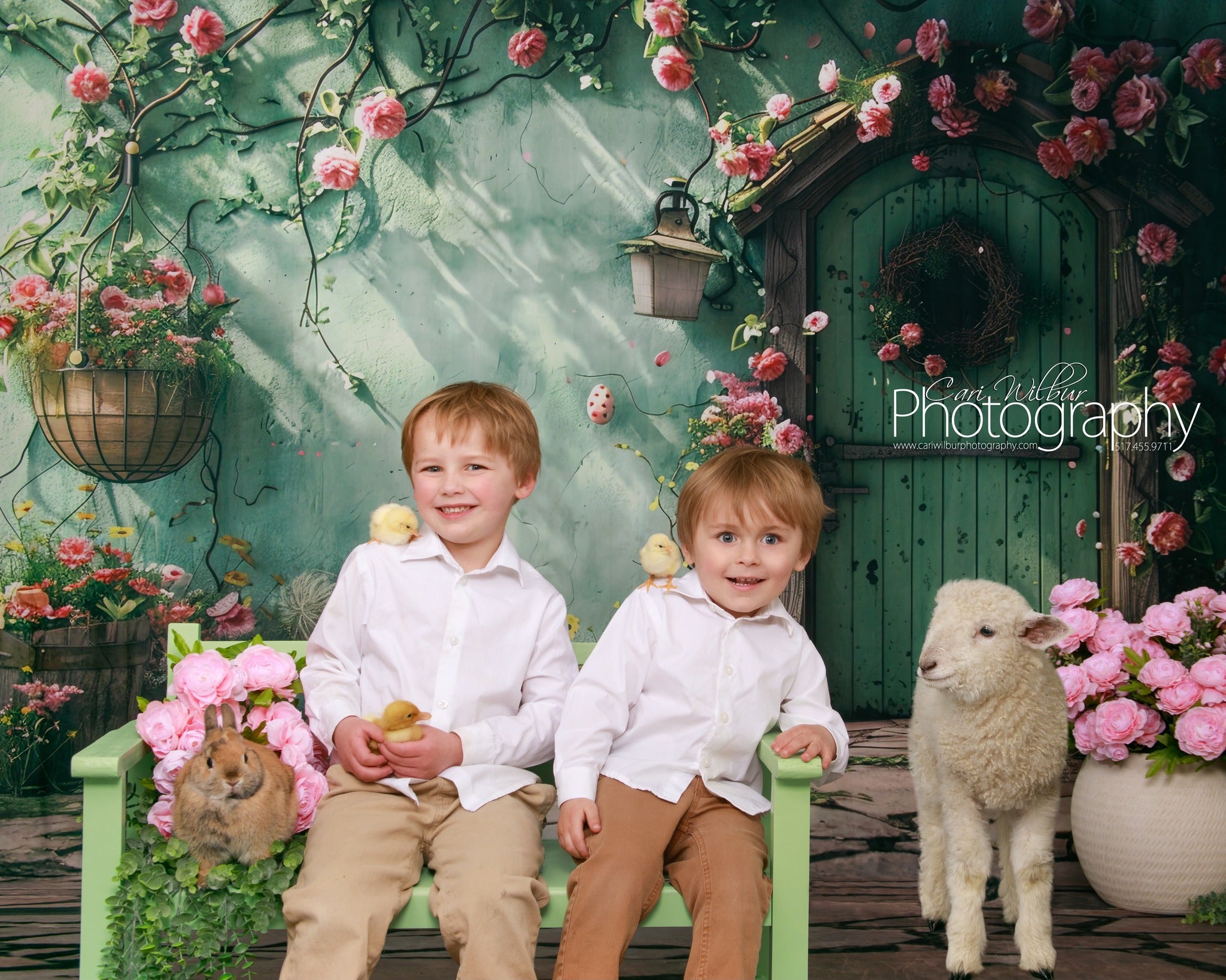 Backdrop With Flowers Green Door Wreath Backdrop UK BRP12-557