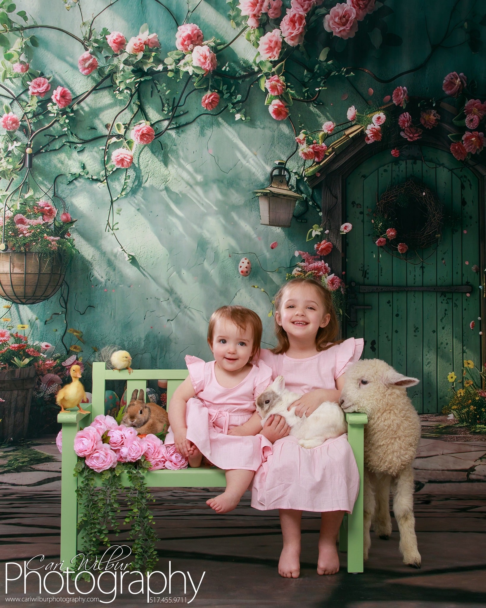 Backdrop With Flowers Green Door Wreath Backdrop UK BRP12-557