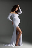 Simple strapless maternity photography dress with high slit RB11