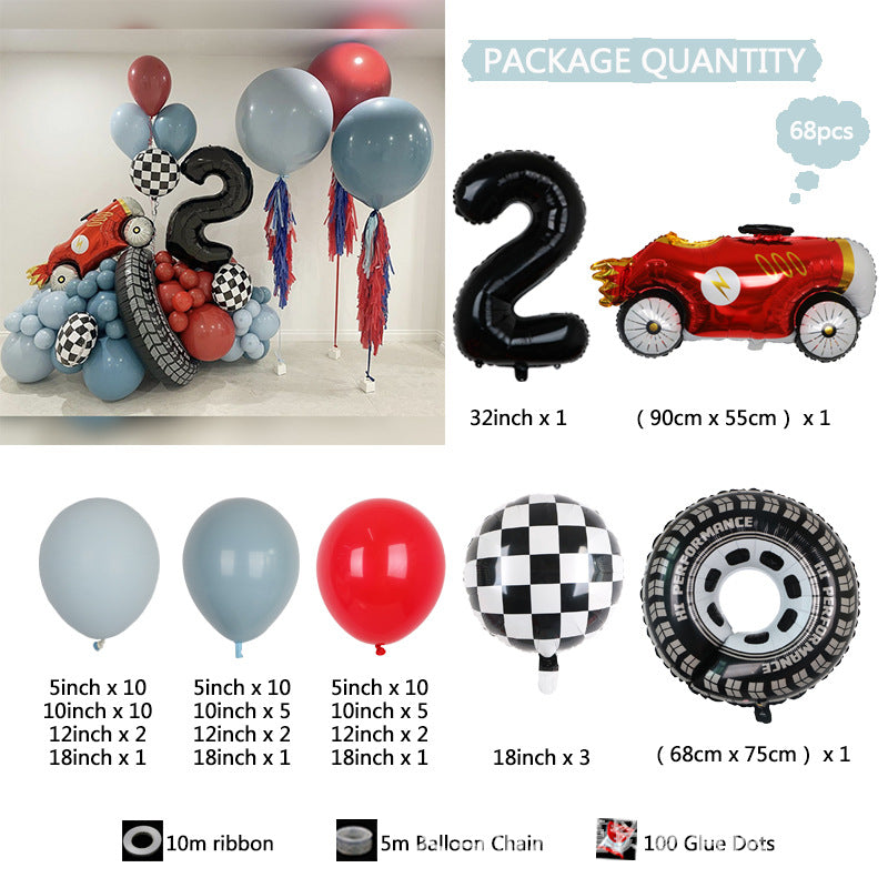 Racing Car Big Tyre Sports Car Boys Birthday Balloon Chain Decoration BA39