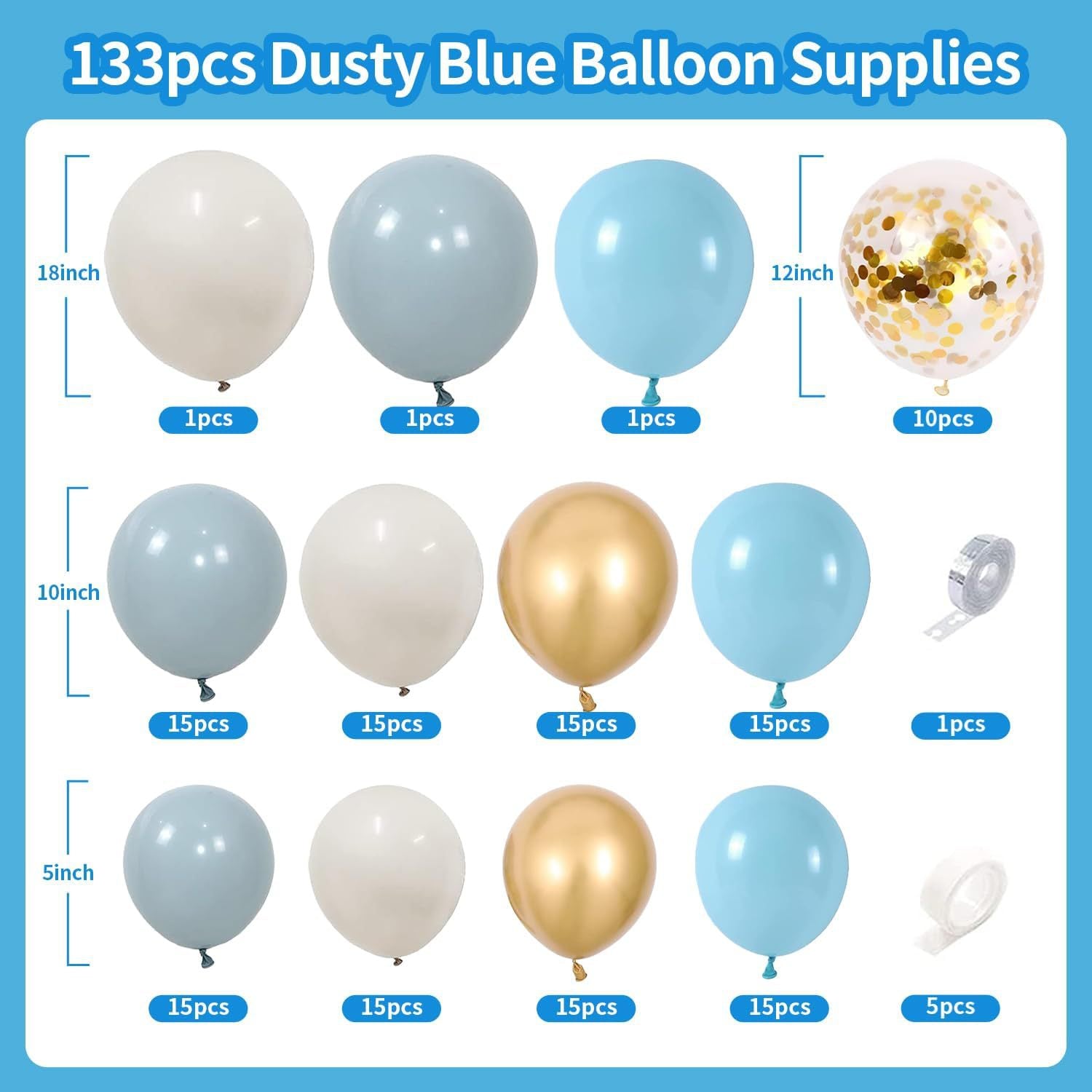 Matte Vintage Blue Baby Shower Ocean Birthday Party Decoration Balloon Garland BA43