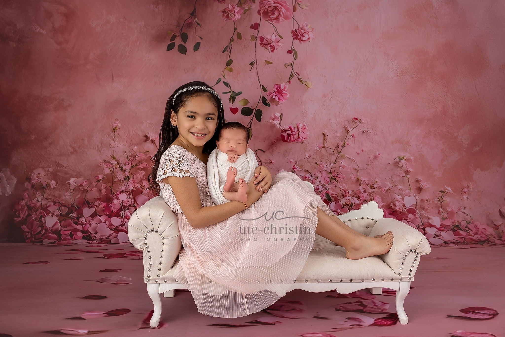Flower Wall Backdrop Pink Rose Floral Hearts Backdrop Floral Backdrop UK MRR9-52