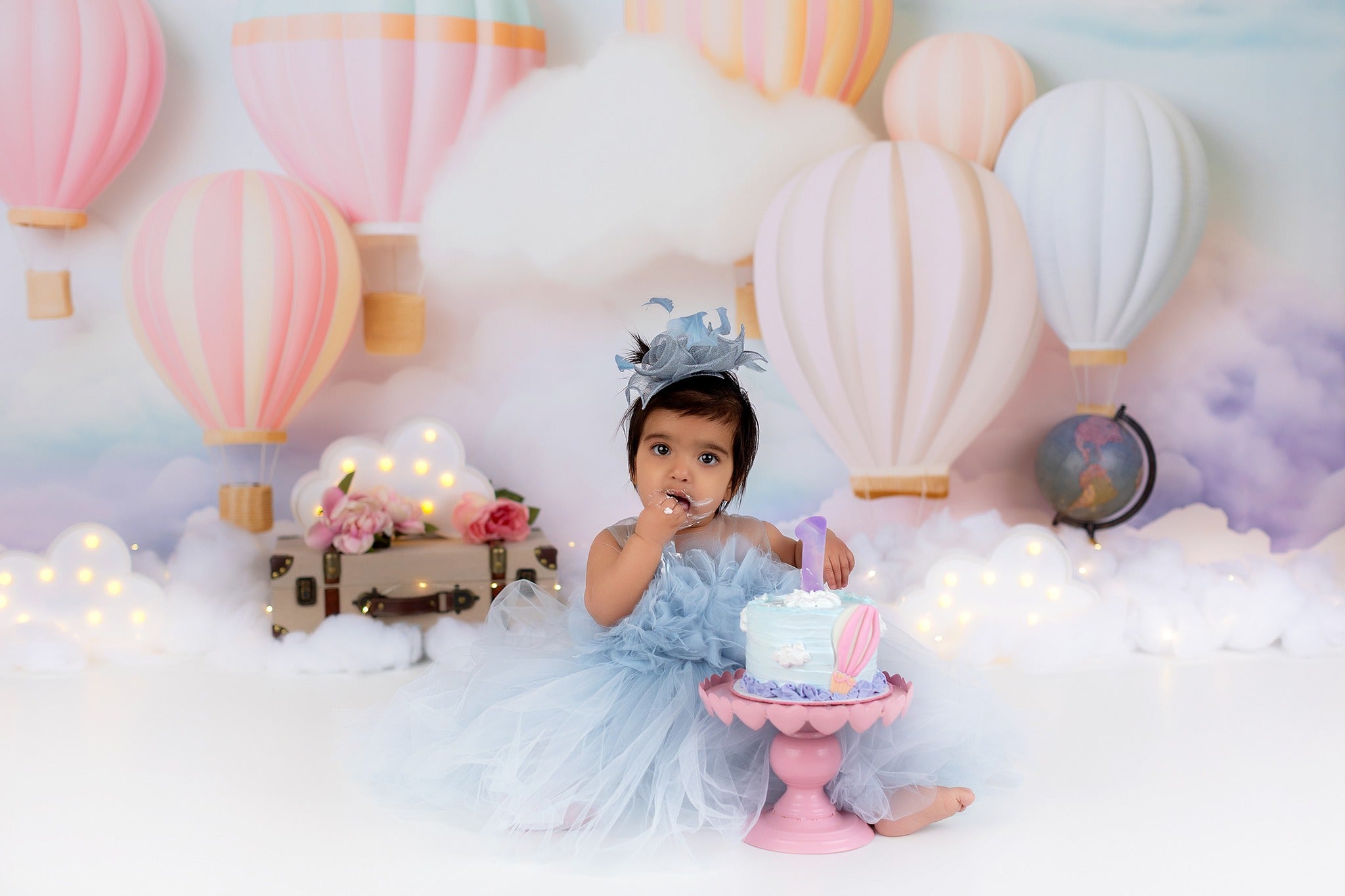 Sky Cloud Backdrop Pastel Hot Air Balloons Backdrop Children Backdrops UK MRR9-51