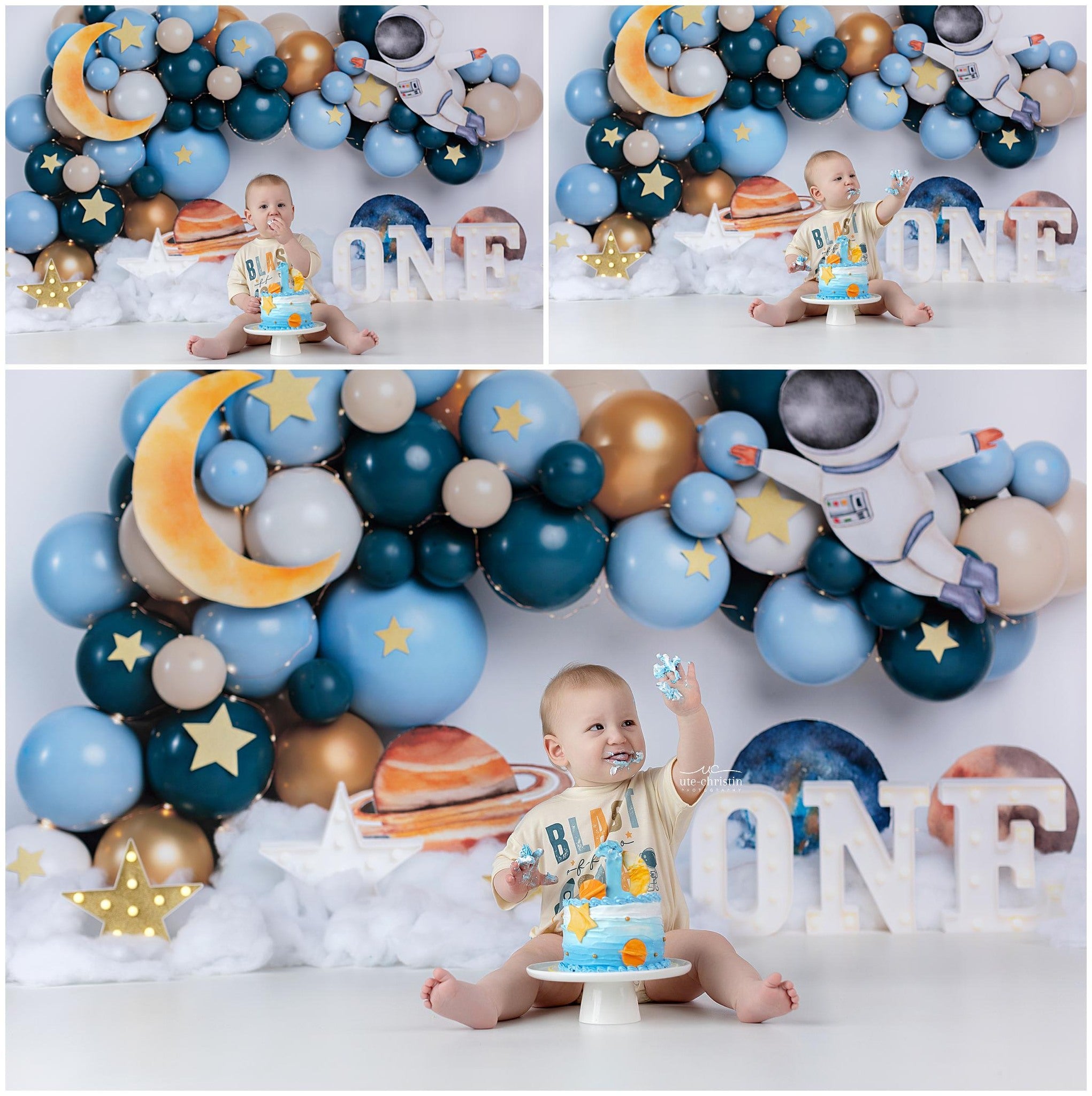 1st Birthday Backdrop Space Astronaut Balloon Adventure Cake Smash Backdrop UK MRR9-58