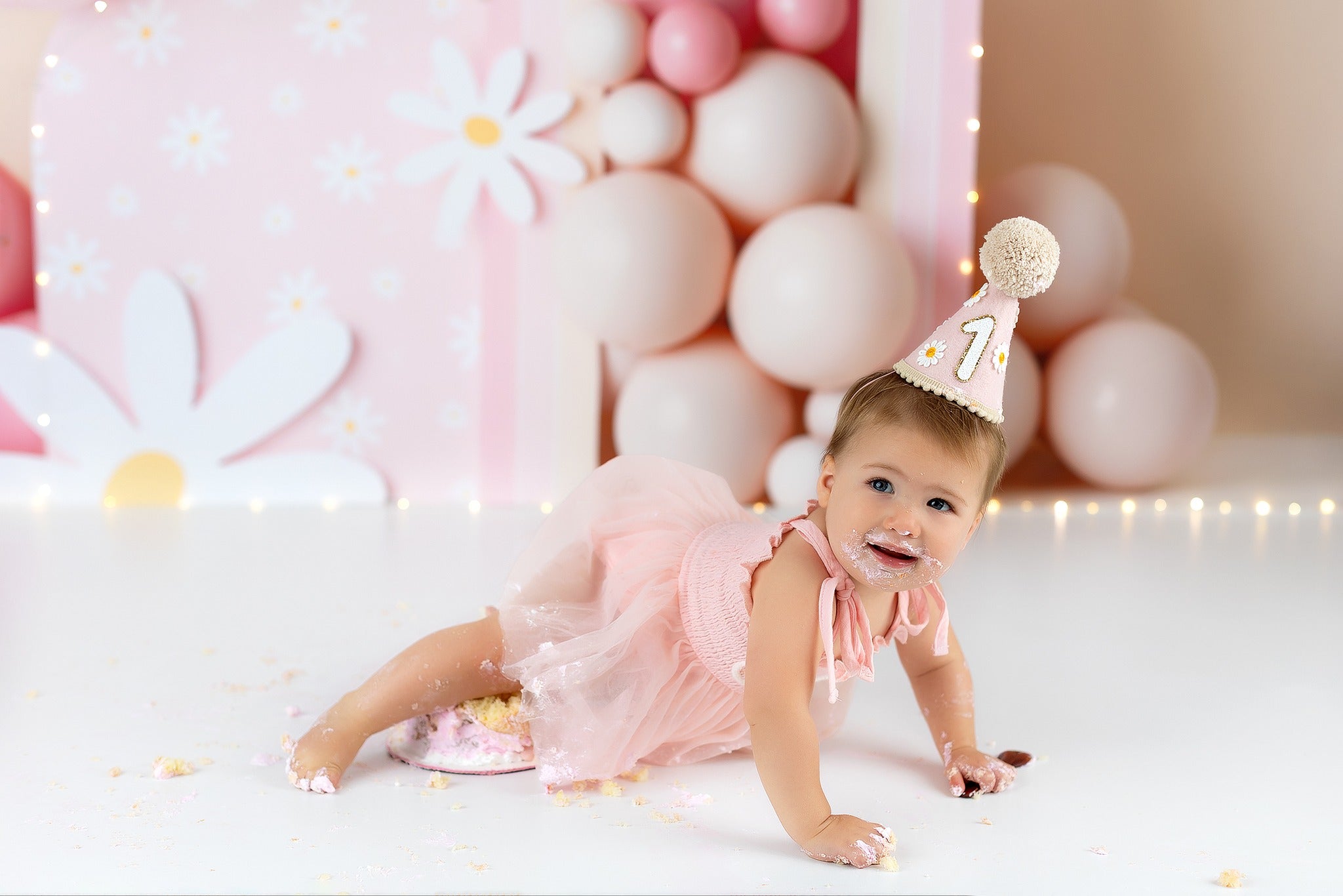 Cake Smash Backdrop Pink Daisy Balloon Rainbow Birthday Photo Backdrop UK MRR9-40