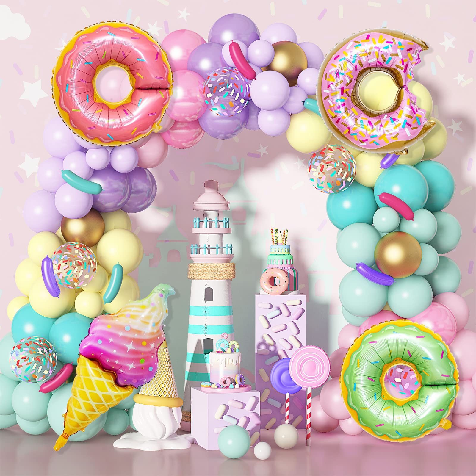 Three Donuts Macaron Fantasy Birthday Theme Balloon Chain BA18