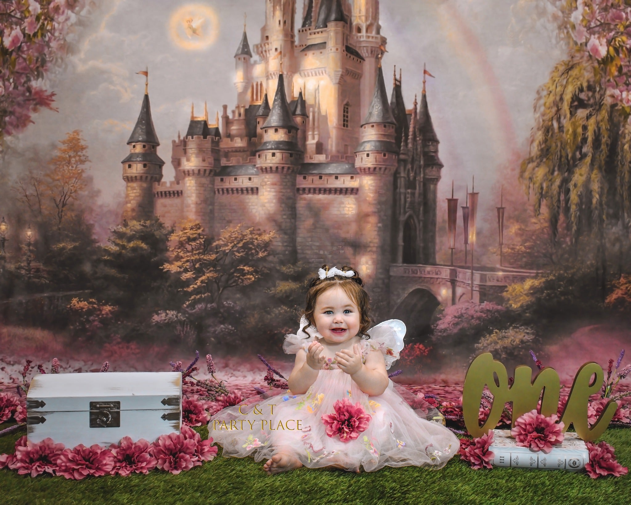 Fantastic Castle Pink Flower Backdrop UK for Photography S-2711
