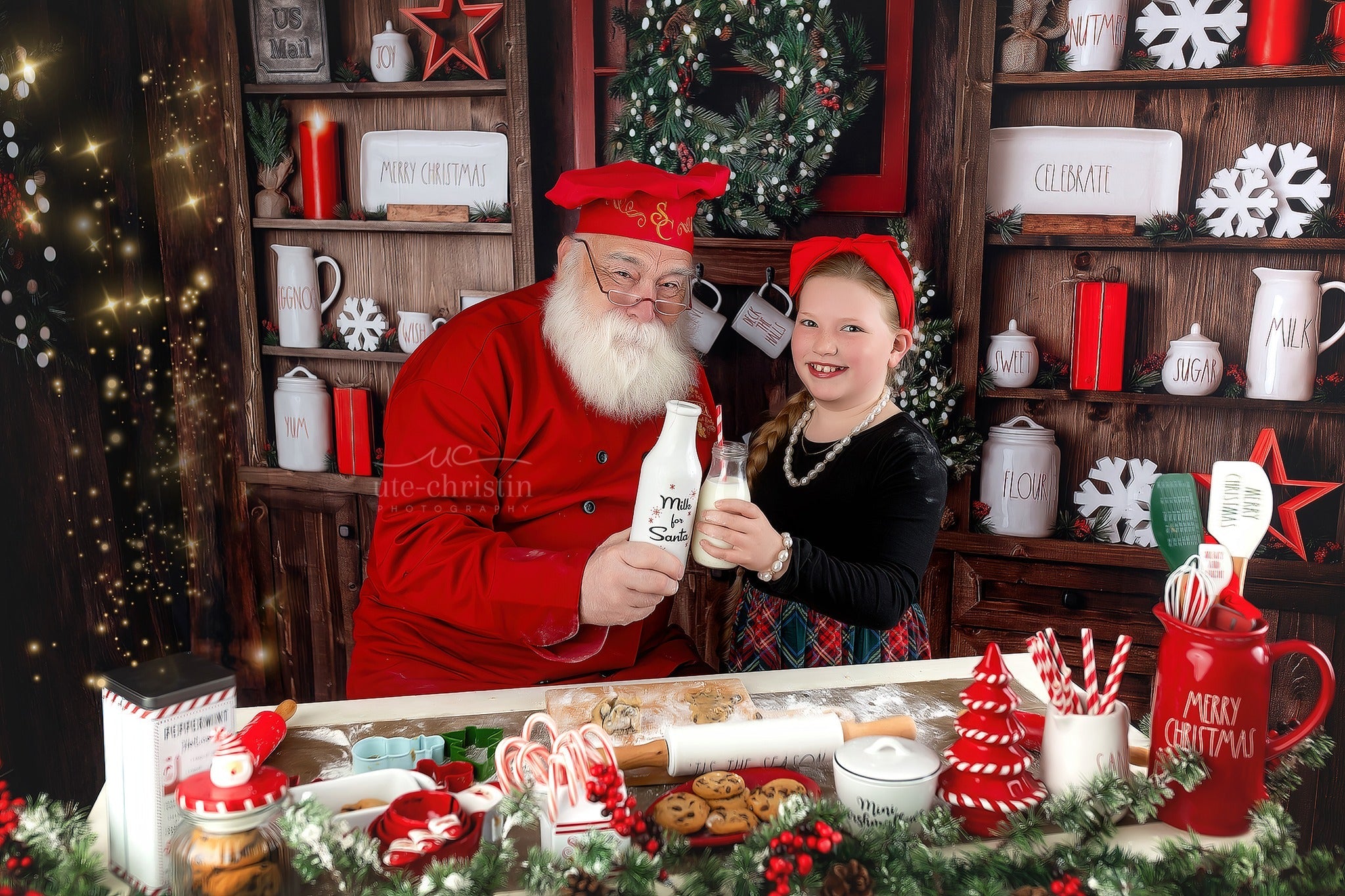 Christmas Kitchen Backdrop Rustic Shelves Festive Display Christmas Photo Backdrop UK MRR9-61