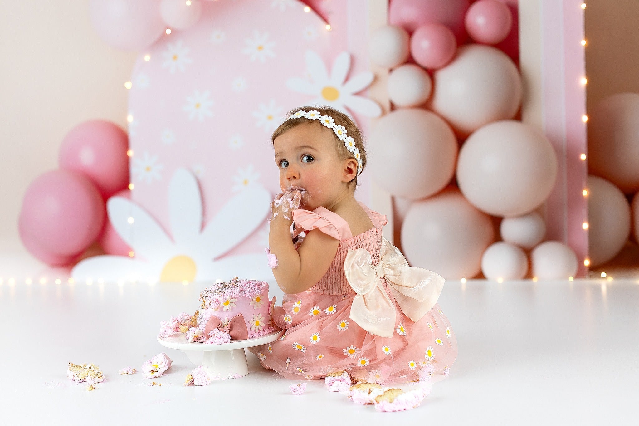 Cake Smash Backdrop Pink Daisy Balloon Rainbow Birthday Photo Backdrop UK MRR9-40