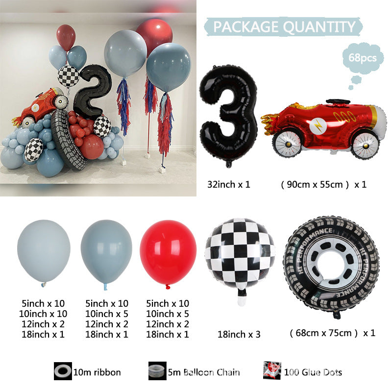 Racing Car Big Tyre Sports Car Boys Birthday Balloon Chain Decoration BA39