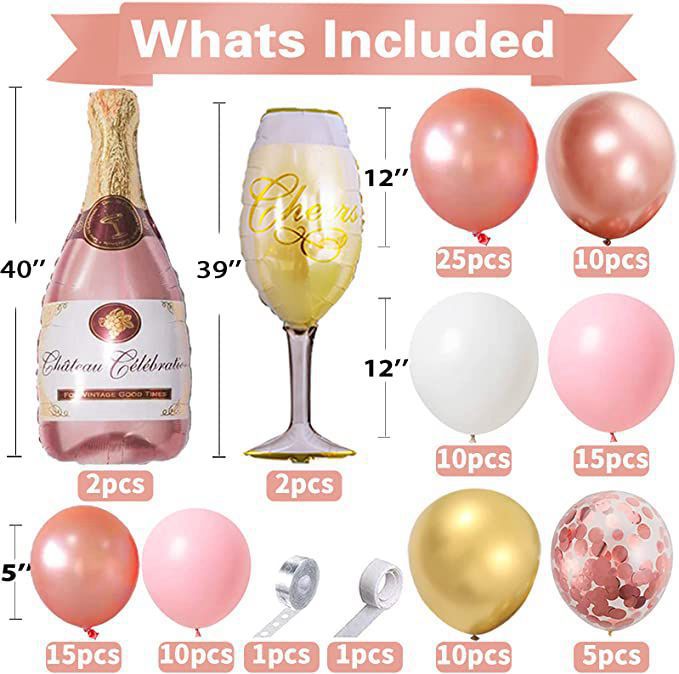 Sparkling Wine Bottle Latex Balloon Rose Gold Balloon Chain BA22