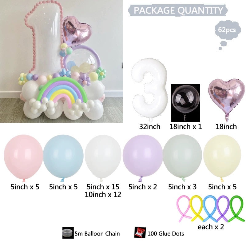 Macaroon 32" White Birthday Numbers Rainbow Balloon Set BA35