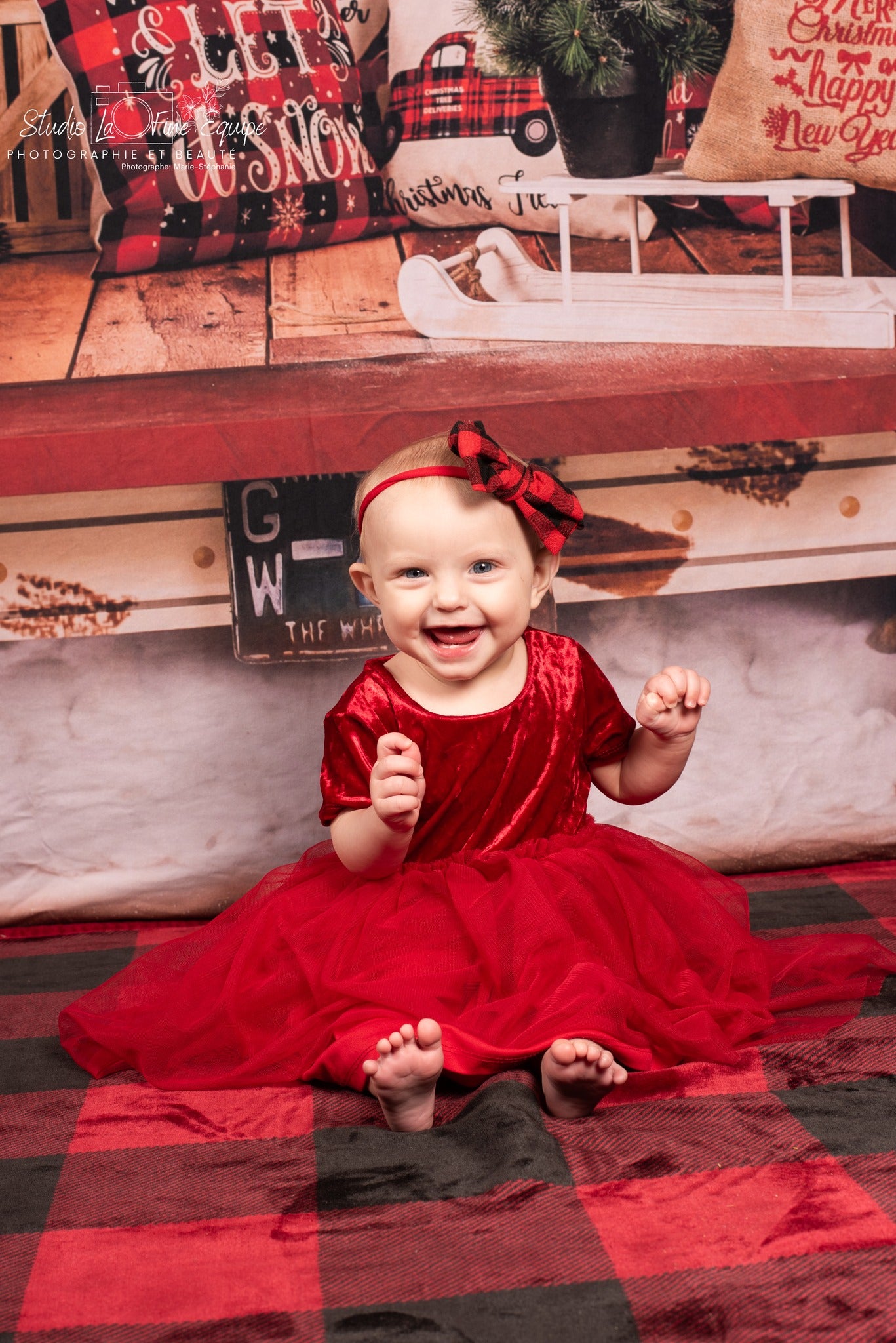 Red Car Christmas Tree Photography Backdrop  SH-960