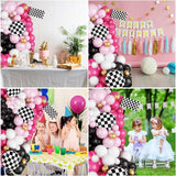 Peach Balloon Arch Black and White Checkered Racing Car Theme Party Decoration BA46