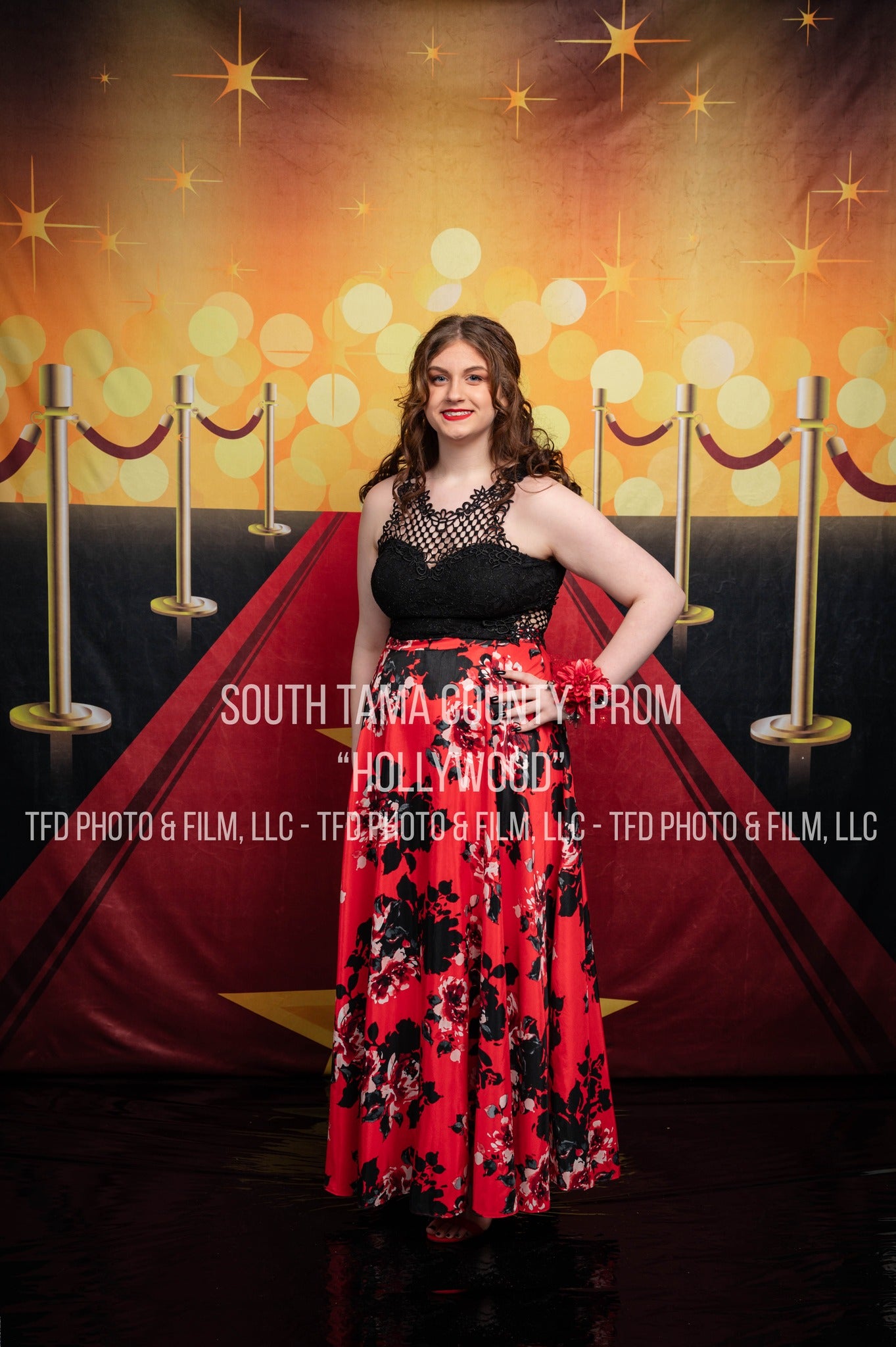 Hollywood Red Carpet  Gold Lights Backdrop UK for Photography LV-287